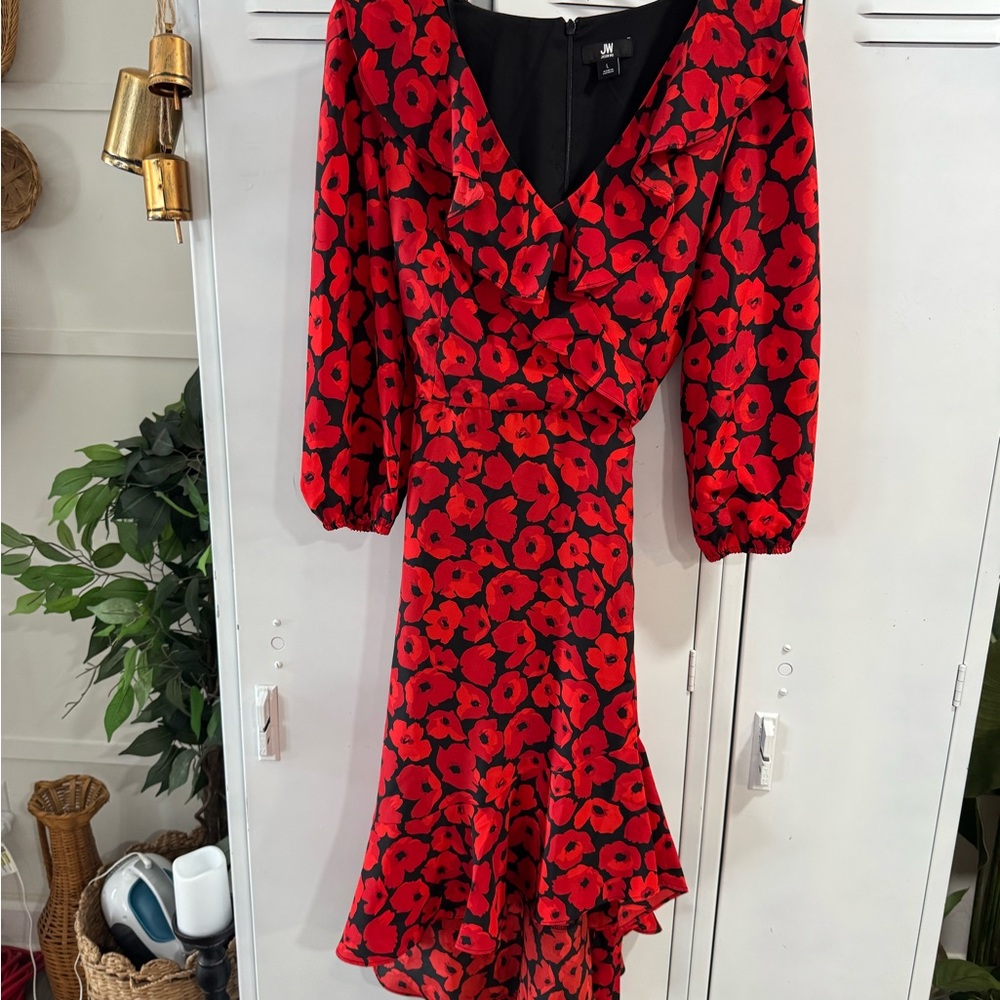 Jason Wu Red Floral Long Sleeve Dress